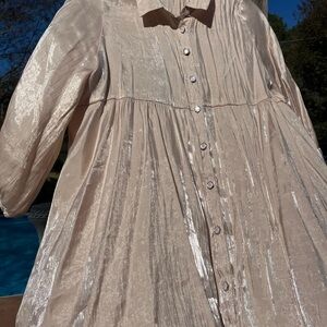 Umgee Shimmering Cream Button-Up Top